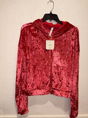 Fabletics Crushed Velvet Zip-Up Hoodie Jacket - Red